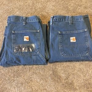 2 Pairs Mens Carhartt 34 x 34  Flame Resistant Carpenter Pocket Blue Denim Jeans